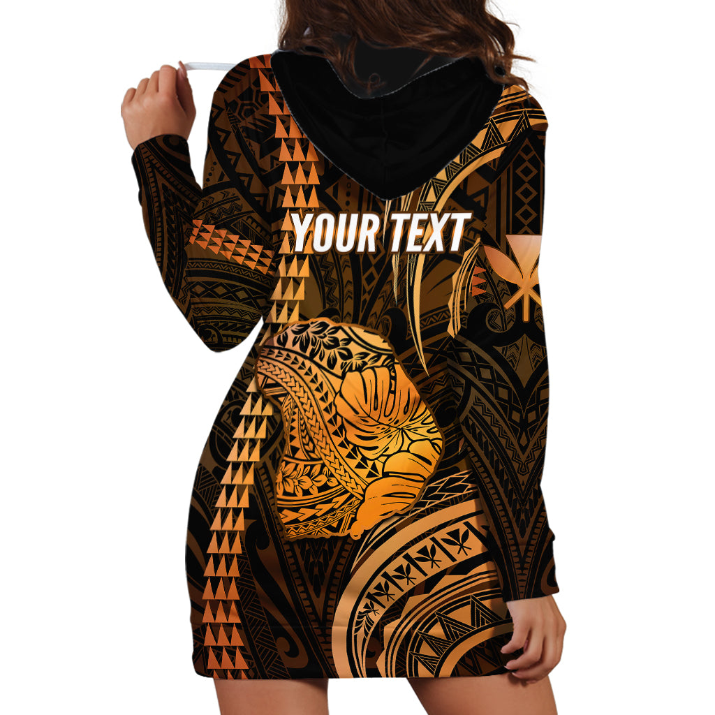 Personalised Hawaiian Islands Hoodie Dress Lani Map Gold Kanaka With Kakau - Wonder Print Shop