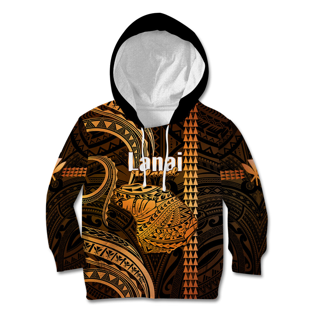 Personalised Hawaiian Islands Kid Hoodie Lani Map Gold Kanaka With Kakau - Wonder Print Shop