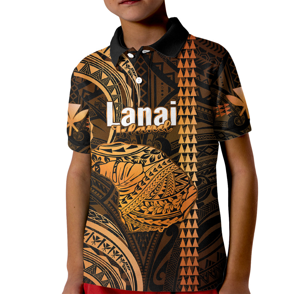 Custom Hawaiian Islands Polo Shirt for Kid Lani Map Gold Kanaka With Kakau - Wonder Print Shop