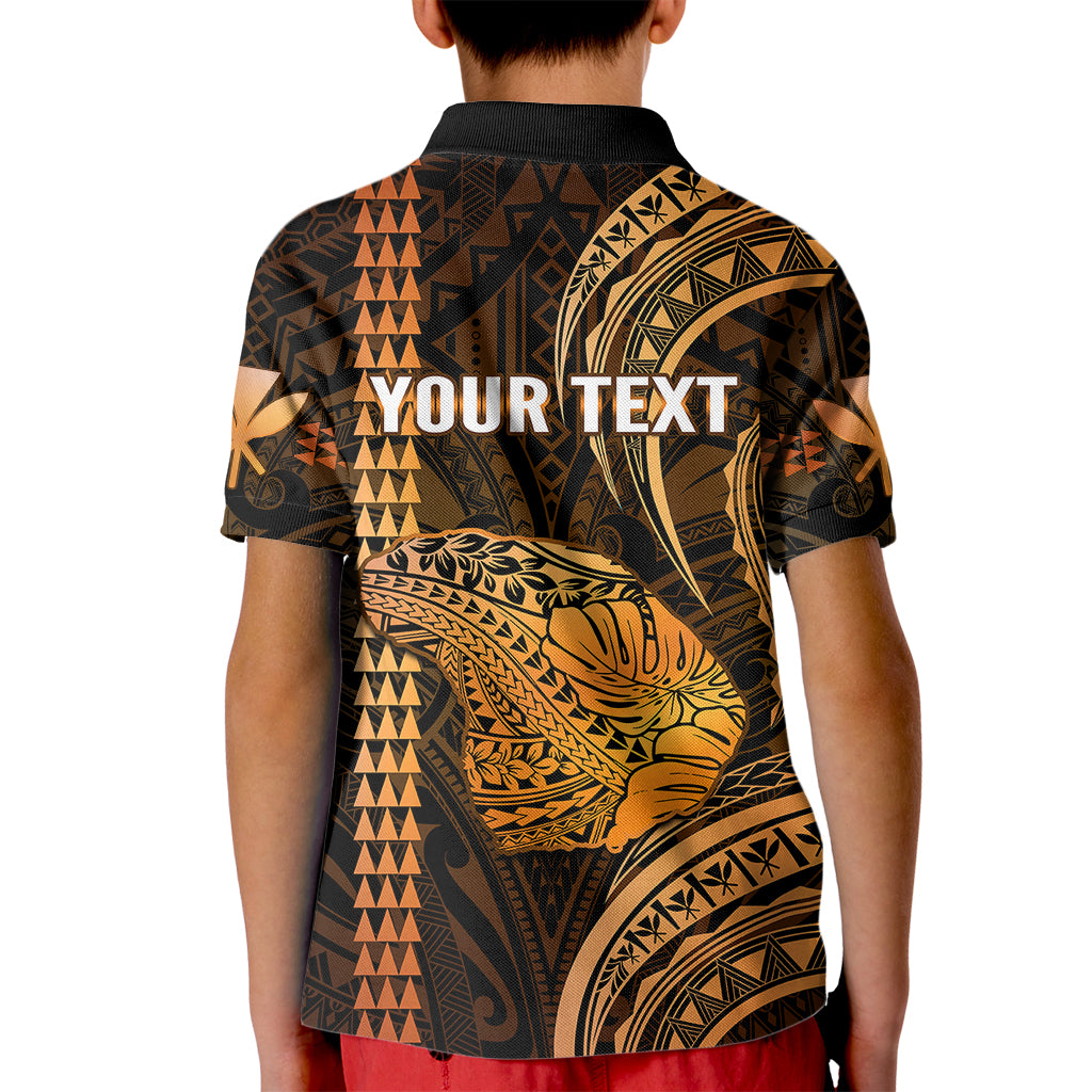 Custom Hawaiian Islands Polo Shirt for Kid Lani Map Gold Kanaka With Kakau - Wonder Print Shop