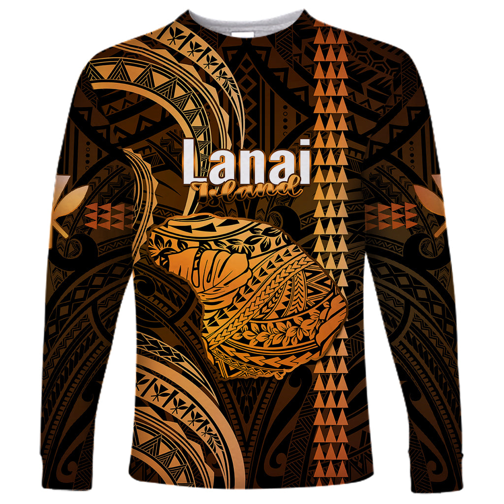 Personalised Hawaiian Islands Long Sleeve Shirt Lani Map Gold Kanaka With Kakau - Wonder Print Shop