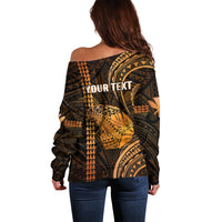 Personalised Hawaiian Islands Off Shoulder Sweater Lani Map Gold Kanaka With Kakau - Wonder Print Shop