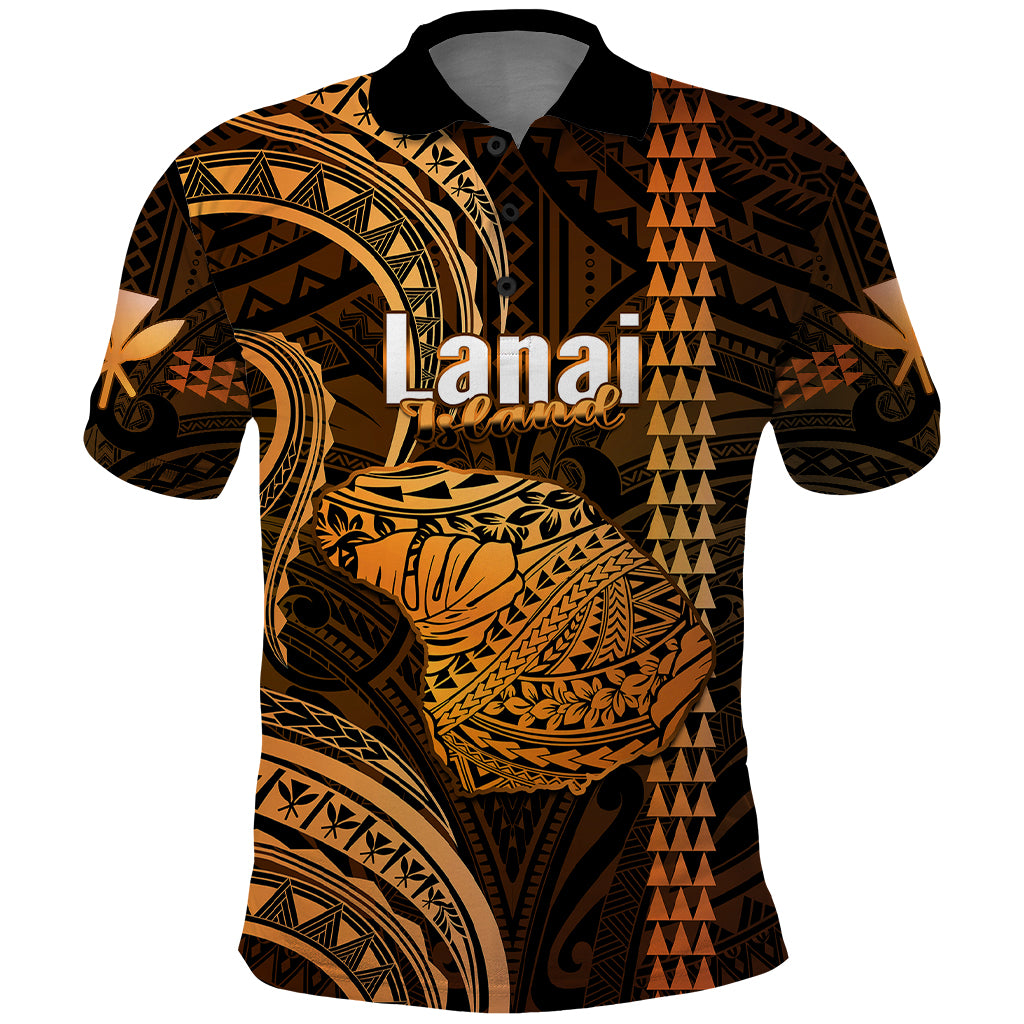 Custom Hawaiian Islands Polo Shirt Lani Map Gold Kanaka With Kakau - Wonder Print Shop