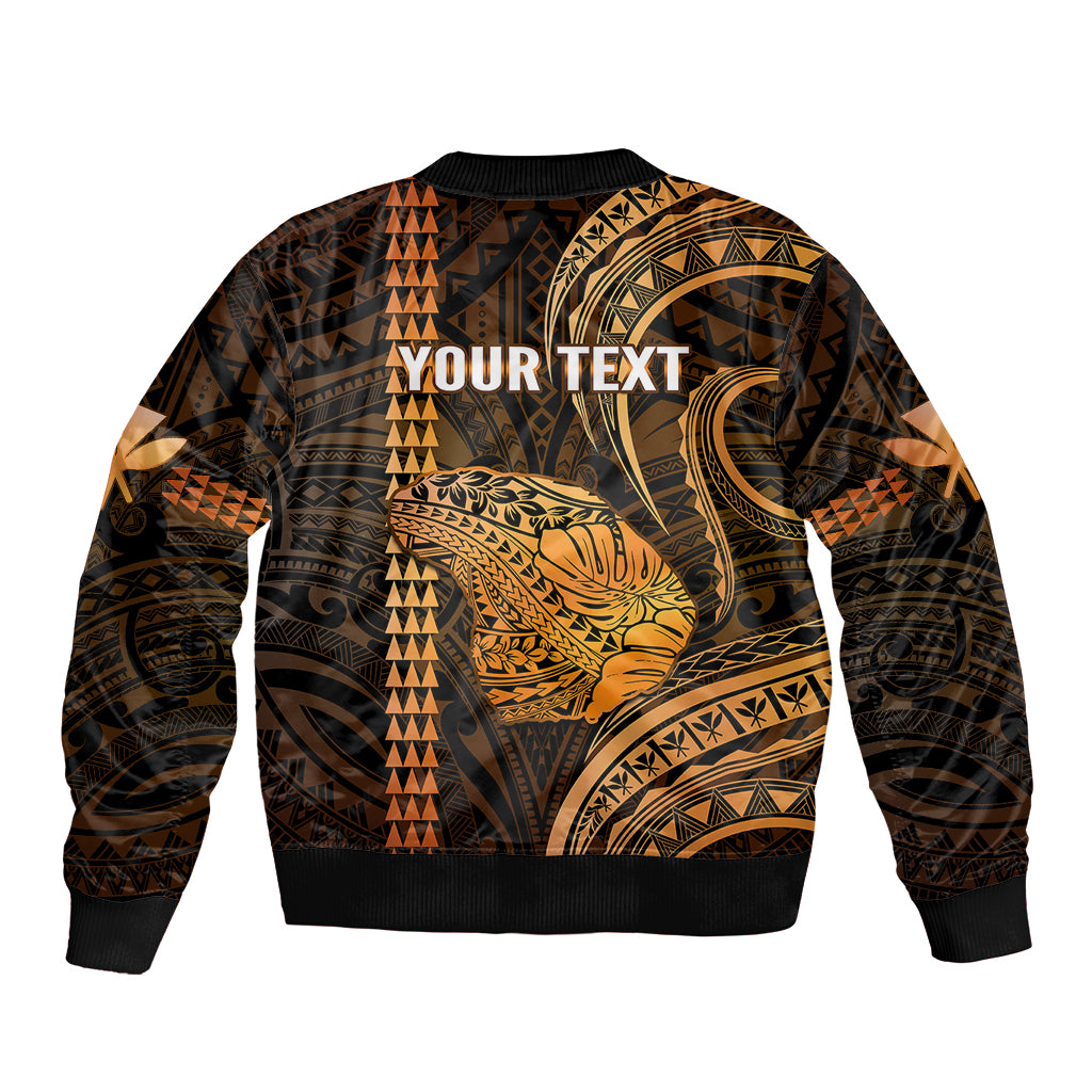 Personalised Hawaiian Islands Sleeve Zip Bomber Jacket Lani Map Gold Kanaka With Kakau - Wonder Print Shop