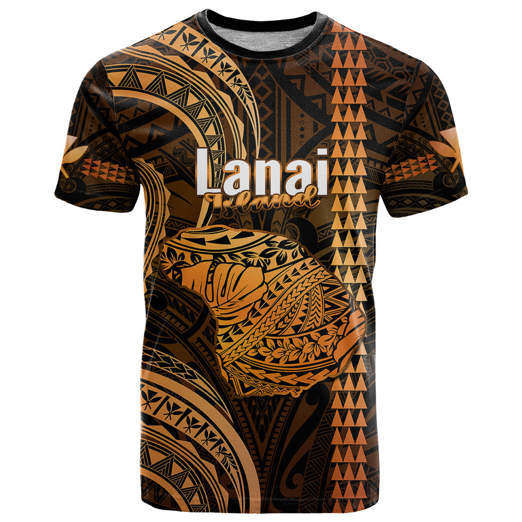 Personalised Hawaiian Islands T Shirt Lani Map Gold Kanaka With Kakau - Wonder Print Shop