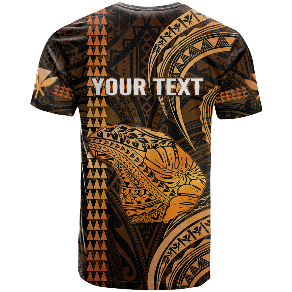 Personalised Hawaiian Islands T Shirt Lani Map Gold Kanaka With Kakau - Wonder Print Shop