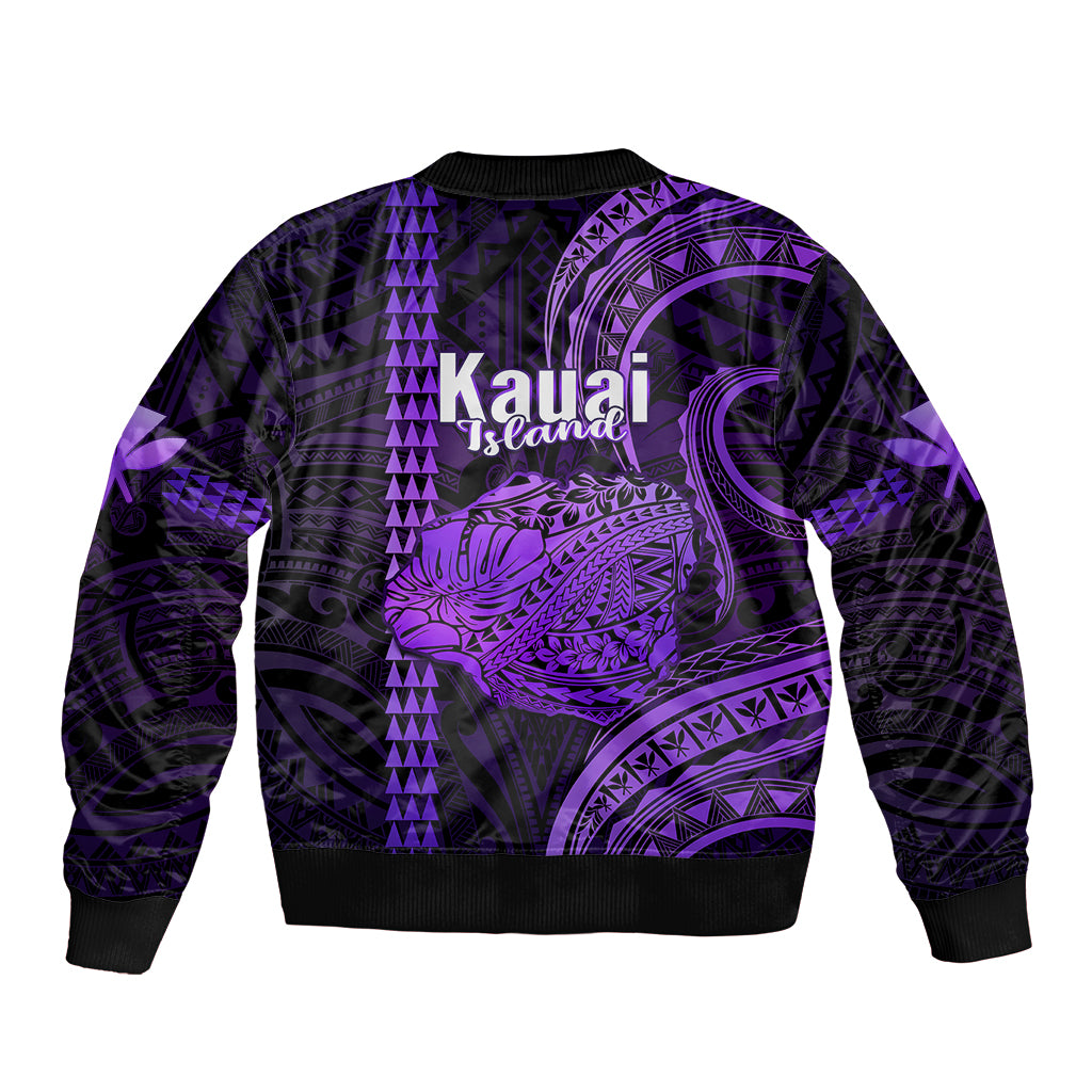 Polynesian Pride Hawaiian Islands Bomber Jacket Kauai Map Purple Kanaka With Kakau - Wonder Print Shop