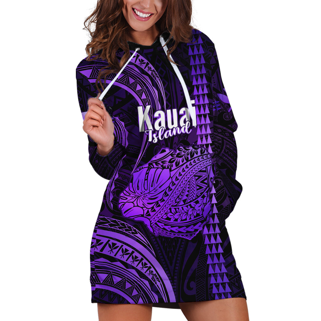 Polynesian Pride Hawaiian Islands Hoodie Dress Kauai Map Purple Kanaka With Kakau - Wonder Print Shop