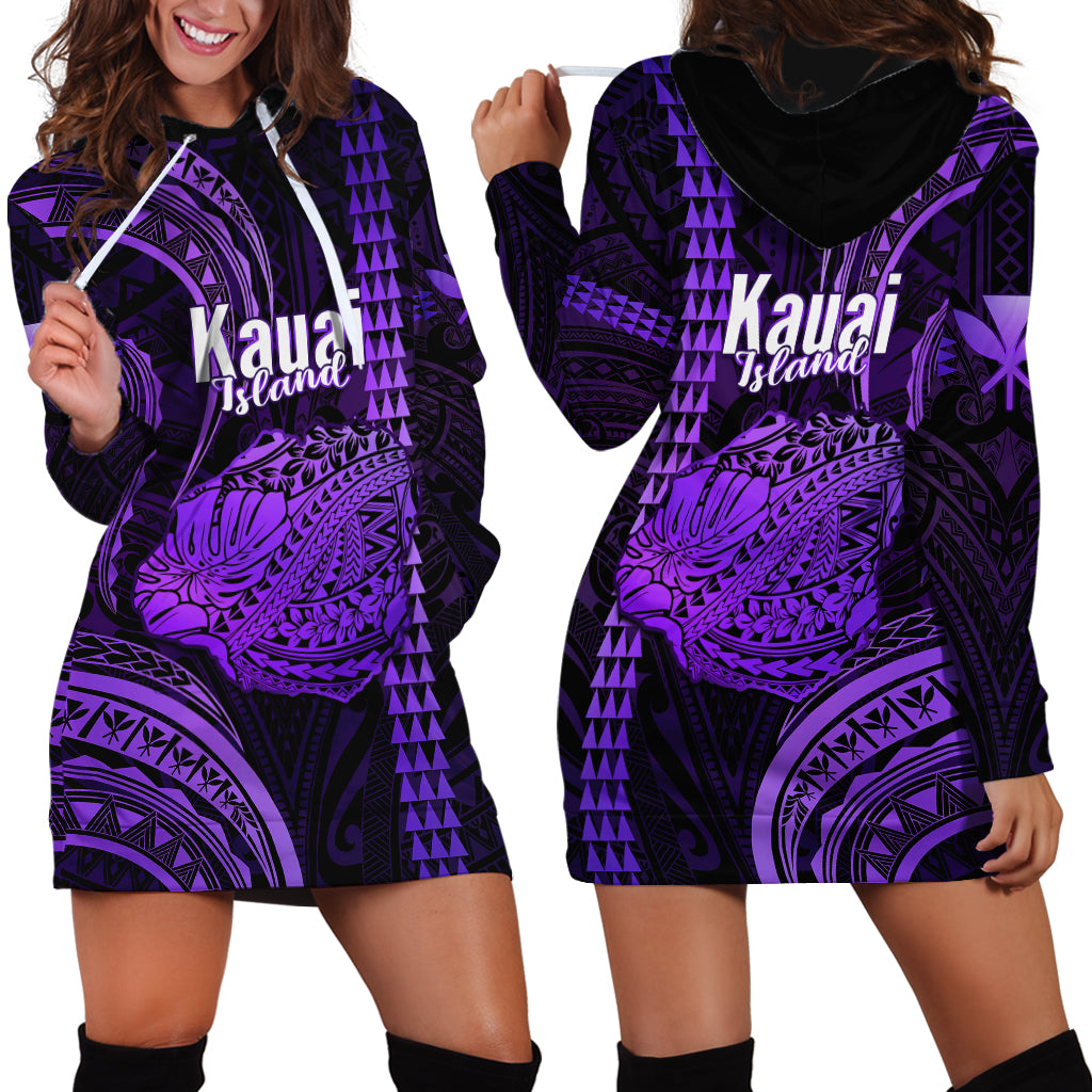 Polynesian Pride Hawaiian Islands Hoodie Dress Kauai Map Purple Kanaka With Kakau - Wonder Print Shop