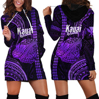 Polynesian Pride Hawaiian Islands Hoodie Dress Kauai Map Purple Kanaka With Kakau - Wonder Print Shop