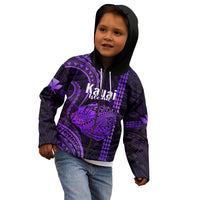 Polynesian Pride Hawaiian Islands Kid Hoodie Kauai Map Purple Kanaka With Kakau - Wonder Print Shop