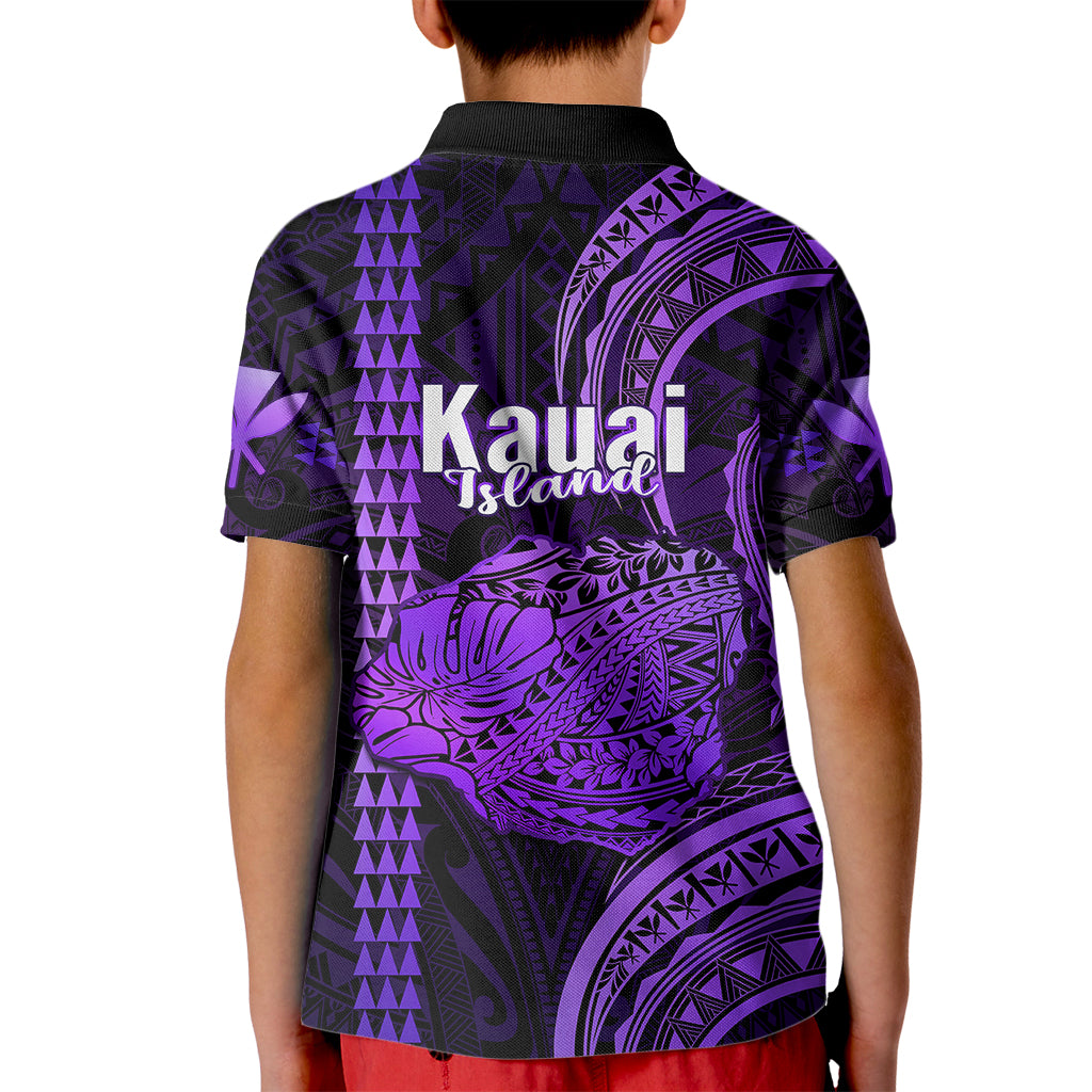 Polynesian Pride Hawaiian Islands Polo Shirt for Kid Kauai Map Purple Kanaka With Kakau - Wonder Print Shop
