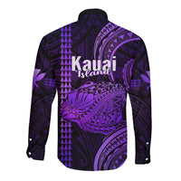 Polynesian Pride Hawaiian Islands Long Sleeve Button Shirt Kauai Map Purple Kanaka With Kakau - Wonder Print Shop