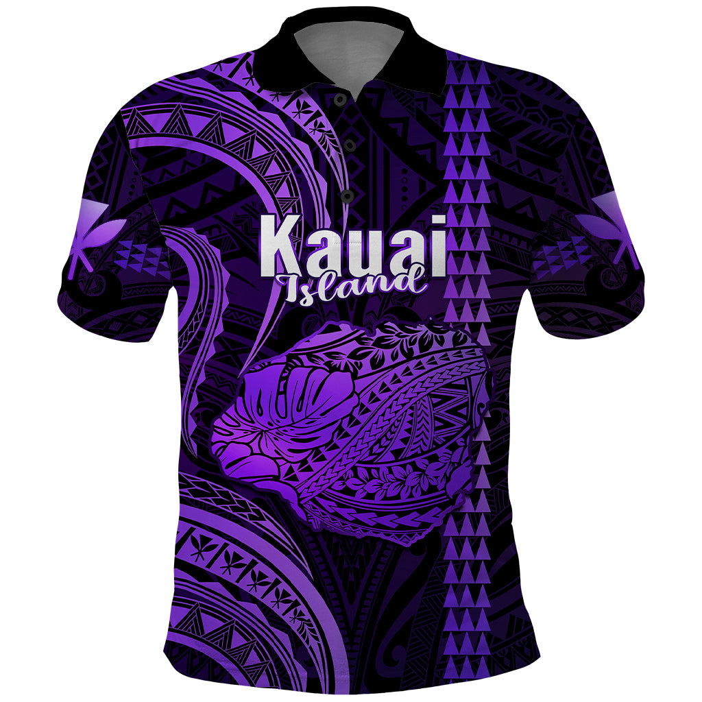 Polynesian Pride Hawaiian Islands Polo Shirt Kauai Map Purple Kanaka With Kakau - Wonder Print Shop