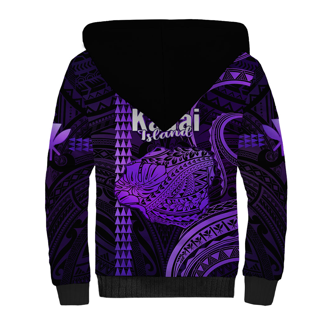 Polynesian Pride Hawaiian Islands Sherpa Hoodie Kauai Map Purple Kanaka With Kakau - Wonder Print Shop