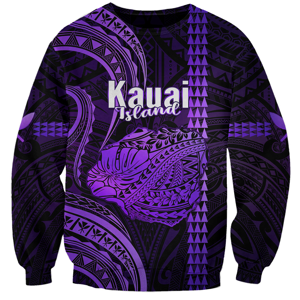 Polynesian Pride Hawaiian Islands Sweatshirt Kauai Map Purple Kanaka With Kakau - Wonder Print Shop