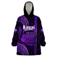 Polynesian Pride Hawaiian Islands Wearable Blanket Hoodie Kauai Map Purple Kanaka With Kakau - Wonder Print Shop