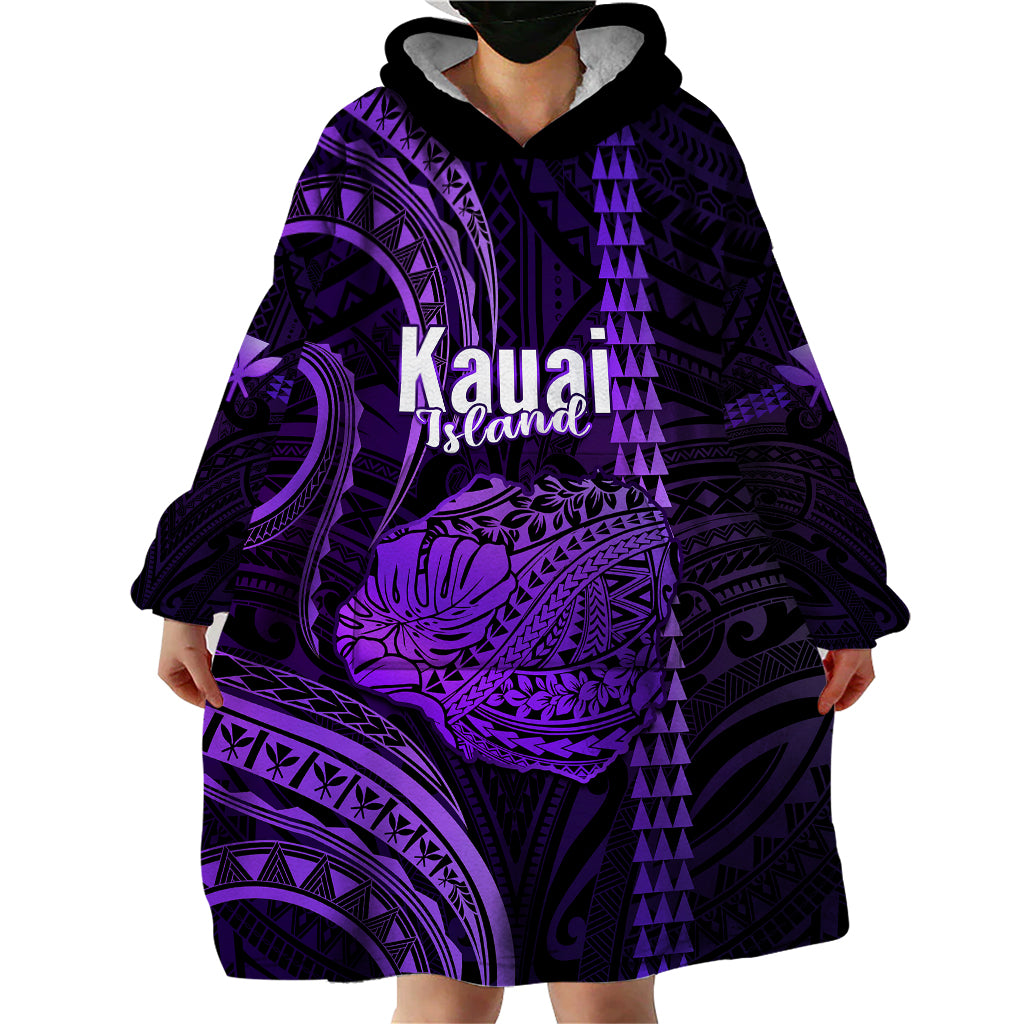 Polynesian Pride Hawaiian Islands Wearable Blanket Hoodie Kauai Map Purple Kanaka With Kakau - Wonder Print Shop