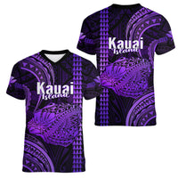 Polynesian Pride Hawaiian Islands Women V Neck T Shirt Kauai Map Purple Kanaka With Kakau - Wonder Print Shop