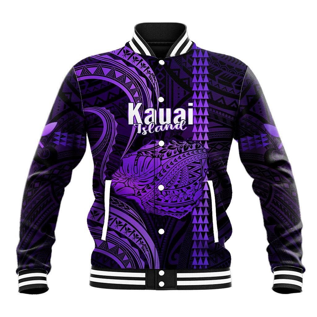 Personalised Hawaiian Islands Baseball Jacket Kauai Map Purple Kanaka With Kakau - Wonder Print Shop