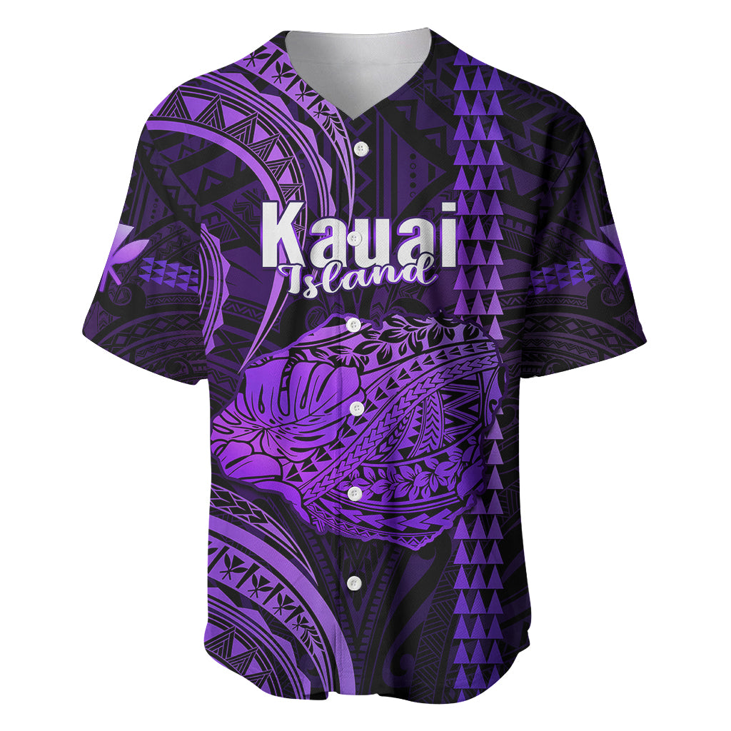 Personalised Hawaiian Islands Baseball Jersey Kauai Map Purple Kanaka With Kakau - Wonder Print Shop