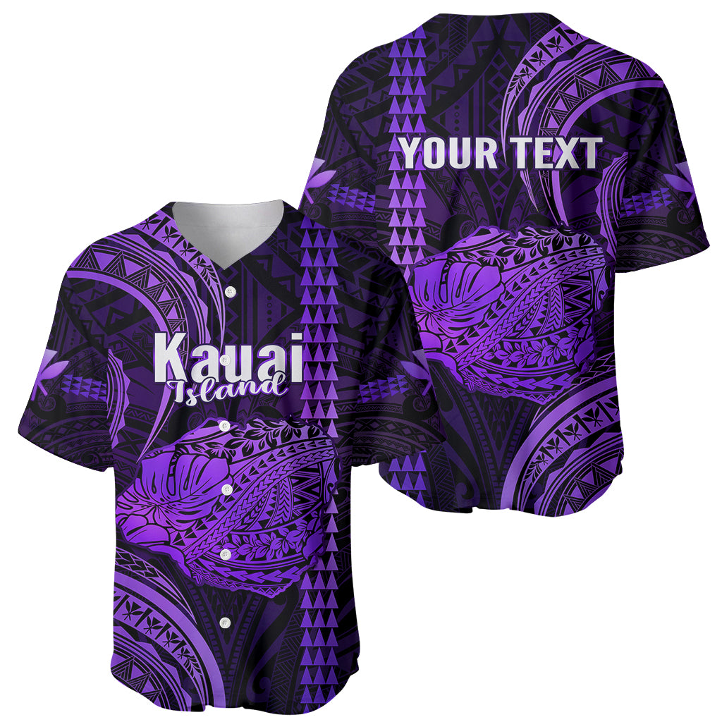 Personalised Hawaiian Islands Baseball Jersey Kauai Map Purple Kanaka With Kakau - Wonder Print Shop