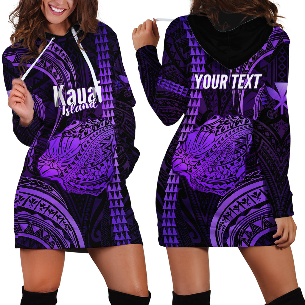 Personalised Hawaiian Islands Hoodie Dress Kauai Map Purple Kanaka With Kakau - Wonder Print Shop