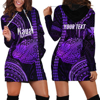 Personalised Hawaiian Islands Hoodie Dress Kauai Map Purple Kanaka With Kakau - Wonder Print Shop