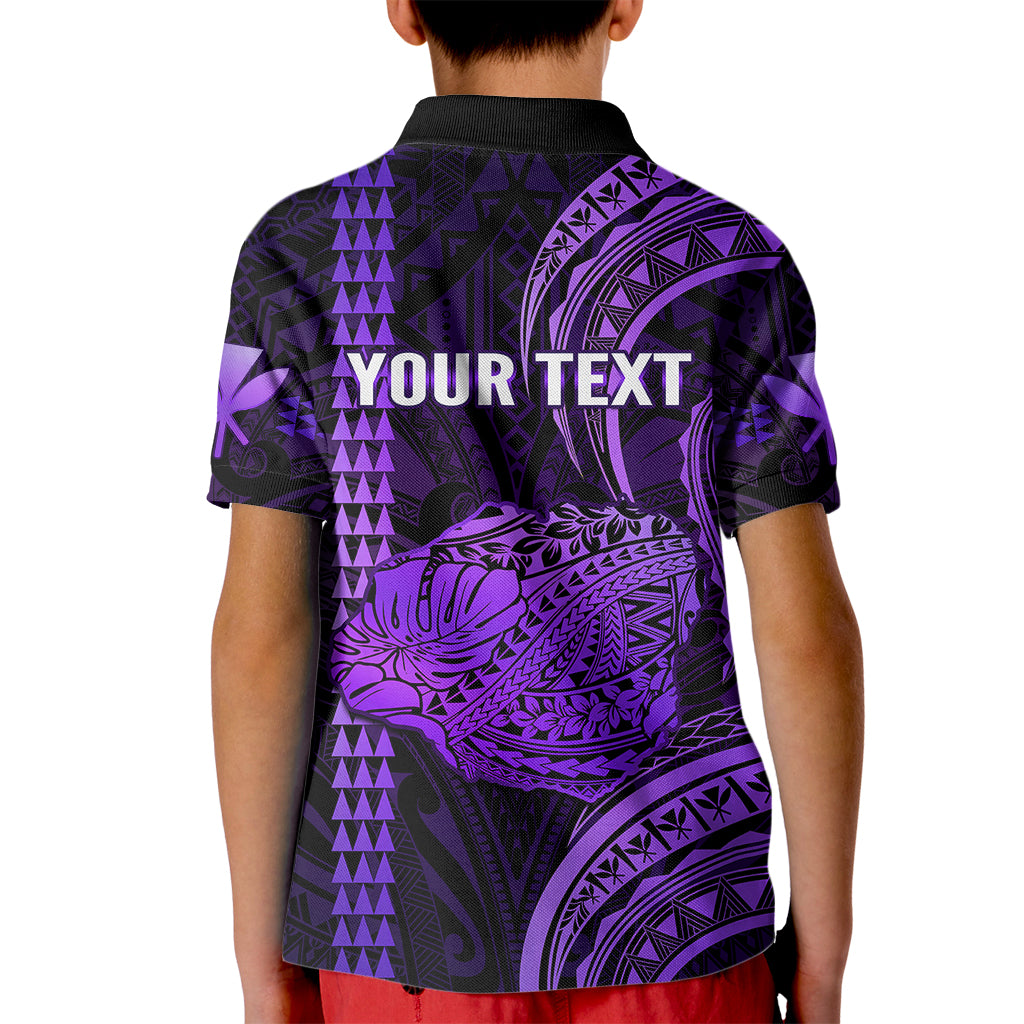 Custom Hawaiian Islands Polo Shirt for Kid Kauai Map Purple Kanaka With Kakau - Wonder Print Shop