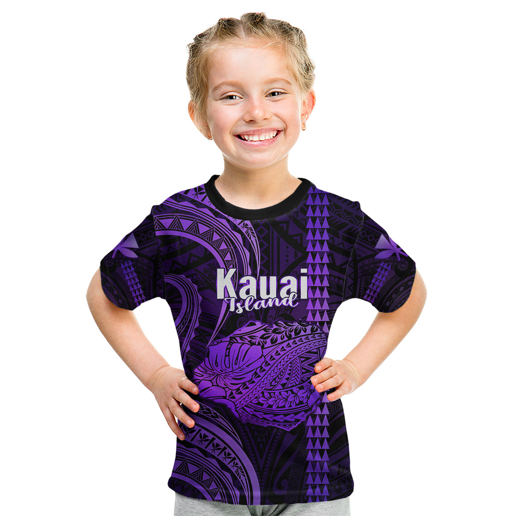 Personalised Hawaiian Islands Kid T Shirt Kauai Map Purple Kanaka With Kakau - Wonder Print Shop