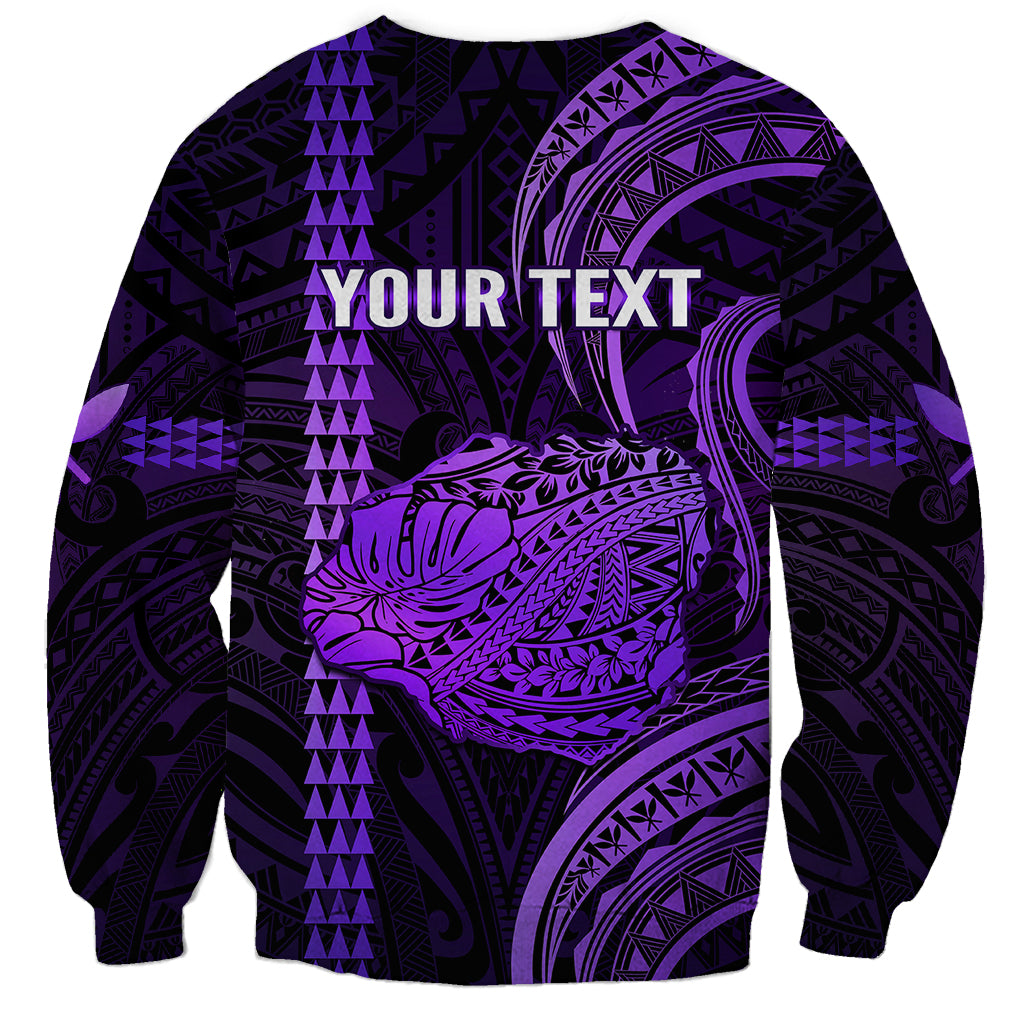 Personalised Hawaiian Islands Sweatshirt Kauai Map Purple Kanaka With Kakau - Wonder Print Shop