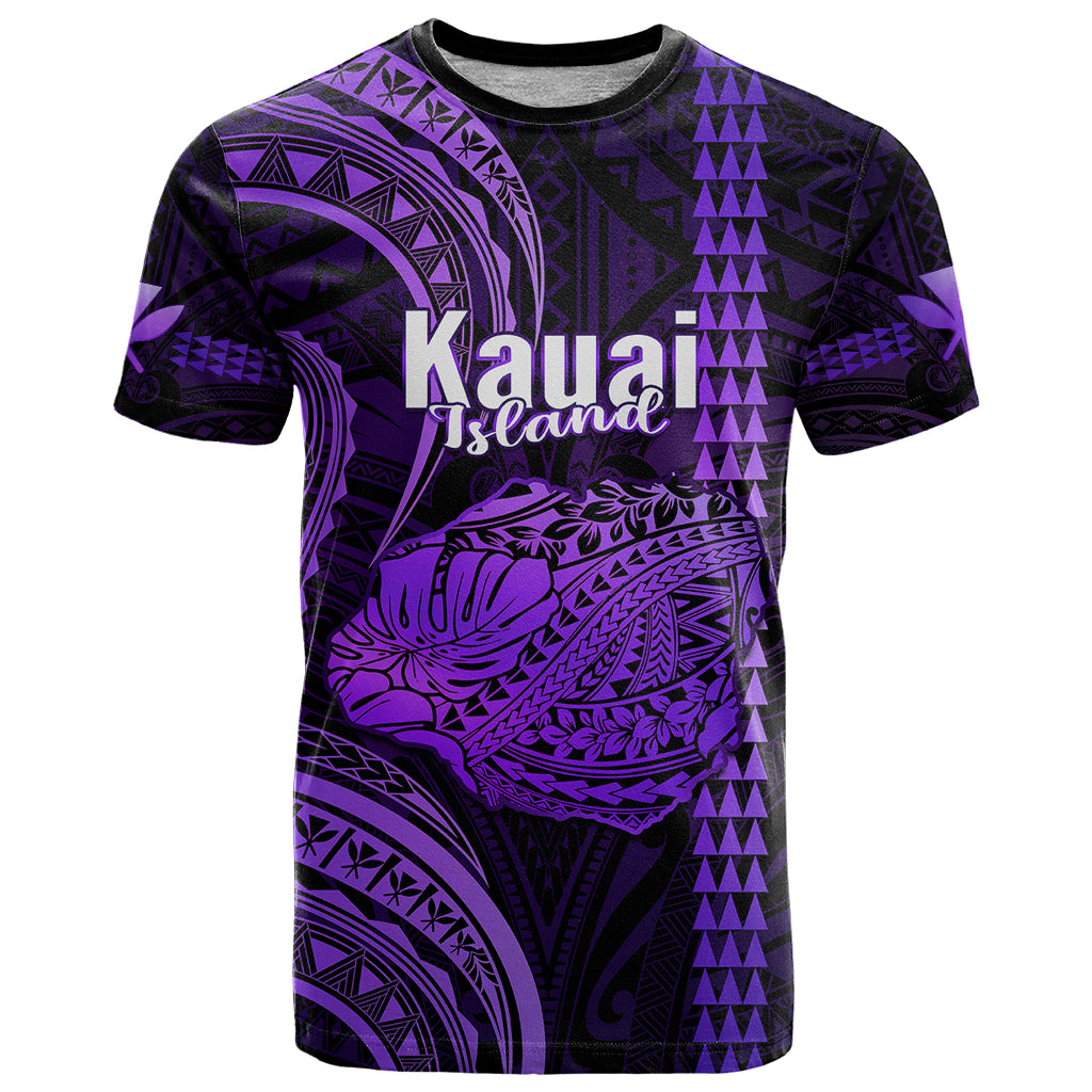 Personalised Hawaiian Islands T Shirt Kauai Map Purple Kanaka With Kakau - Wonder Print Shop
