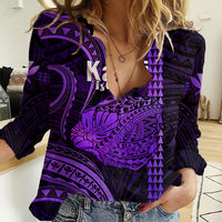 Personalised Hawaiian Islands Women Casual Shirt Kauai Map Purple Kanaka With Kakau - Wonder Print Shop
