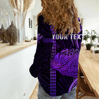 Personalised Hawaiian Islands Women Casual Shirt Kauai Map Purple Kanaka With Kakau - Wonder Print Shop