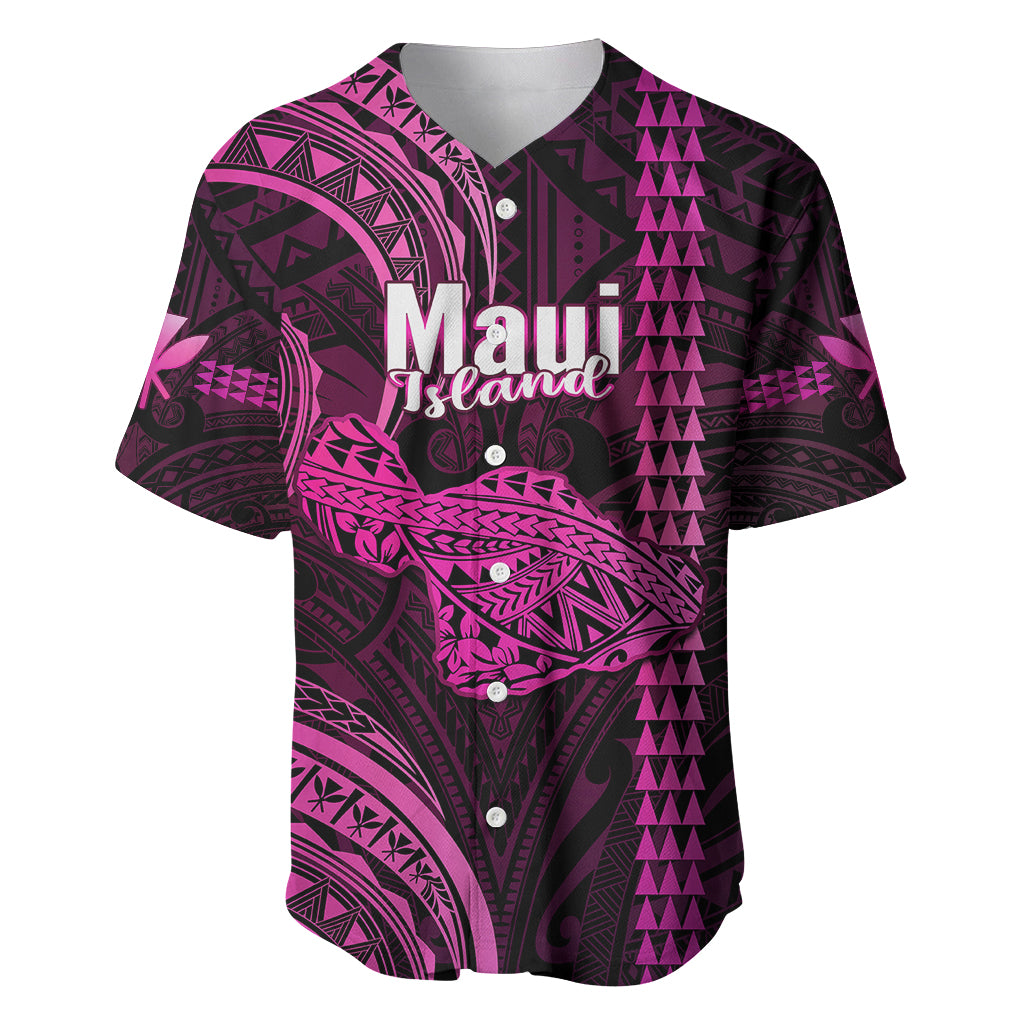 Polynesian Pride Hawaiian Islands Baseball Jersey Maui Map Pink Kanaka With Kakau - Wonder Print Shop