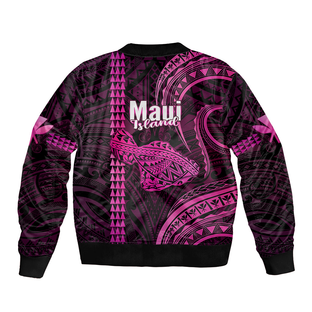 Polynesian Pride Hawaiian Islands Bomber Jacket Maui Map Pink Kanaka With Kakau - Wonder Print Shop