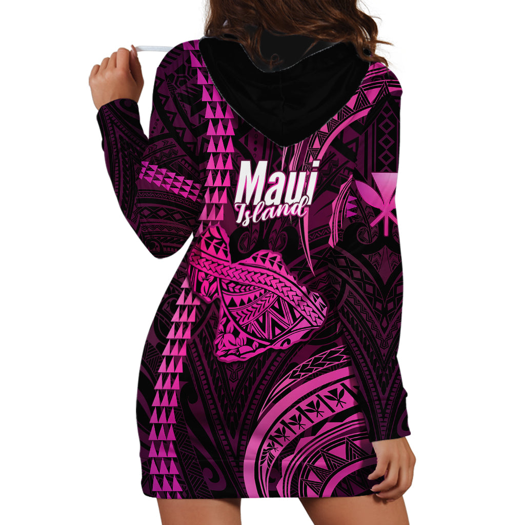 Polynesian Pride Hawaiian Islands Hoodie Dress Maui Map Pink Kanaka With Kakau - Wonder Print Shop