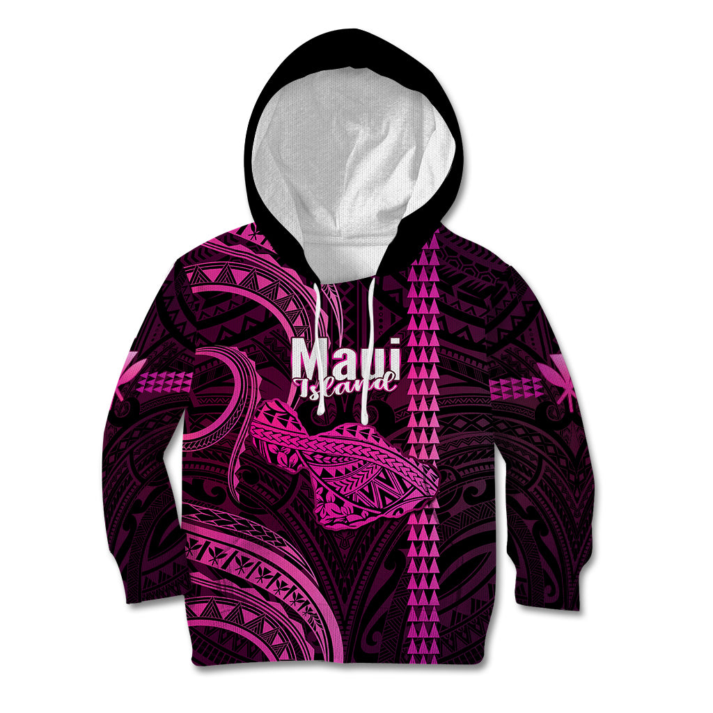 Polynesian Pride Hawaiian Islands Kid Hoodie Maui Map Pink Kanaka With Kakau - Wonder Print Shop