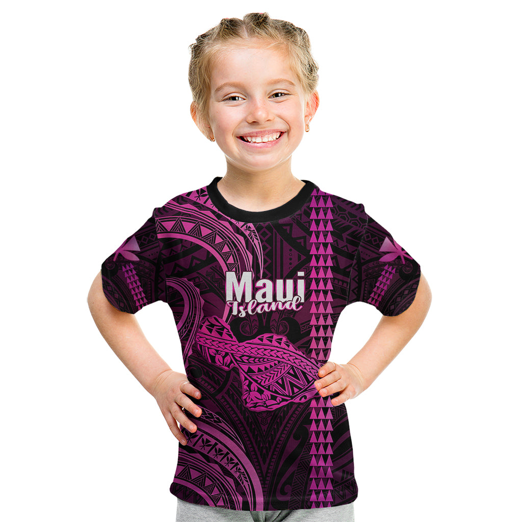Polynesian Pride Hawaiian Islands Kid T Shirt Maui Map Pink Kanaka With Kakau - Wonder Print Shop