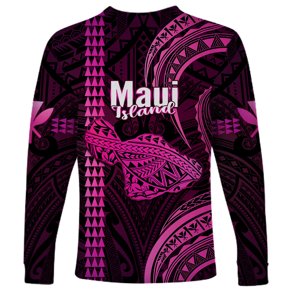 Polynesian Pride Hawaiian Islands Long Sleeve Shirt Maui Map Pink Kanaka With Kakau - Wonder Print Shop