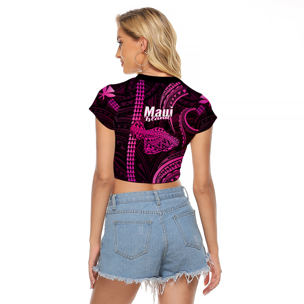 Polynesian Pride Hawaiian Islands Raglan Cropped T Shirt Maui Map Pink Kanaka With Kakau - Wonder Print Shop