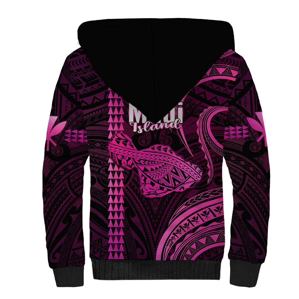 Polynesian Pride Hawaiian Islands Sherpa Hoodie Maui Map Pink Kanaka With Kakau - Wonder Print Shop