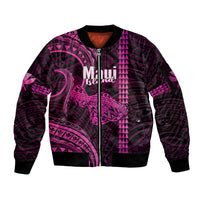 Polynesian Pride Hawaiian Islands Sleeve Zip Bomber Jacket Maui Map Pink Kanaka With Kakau - Wonder Print Shop