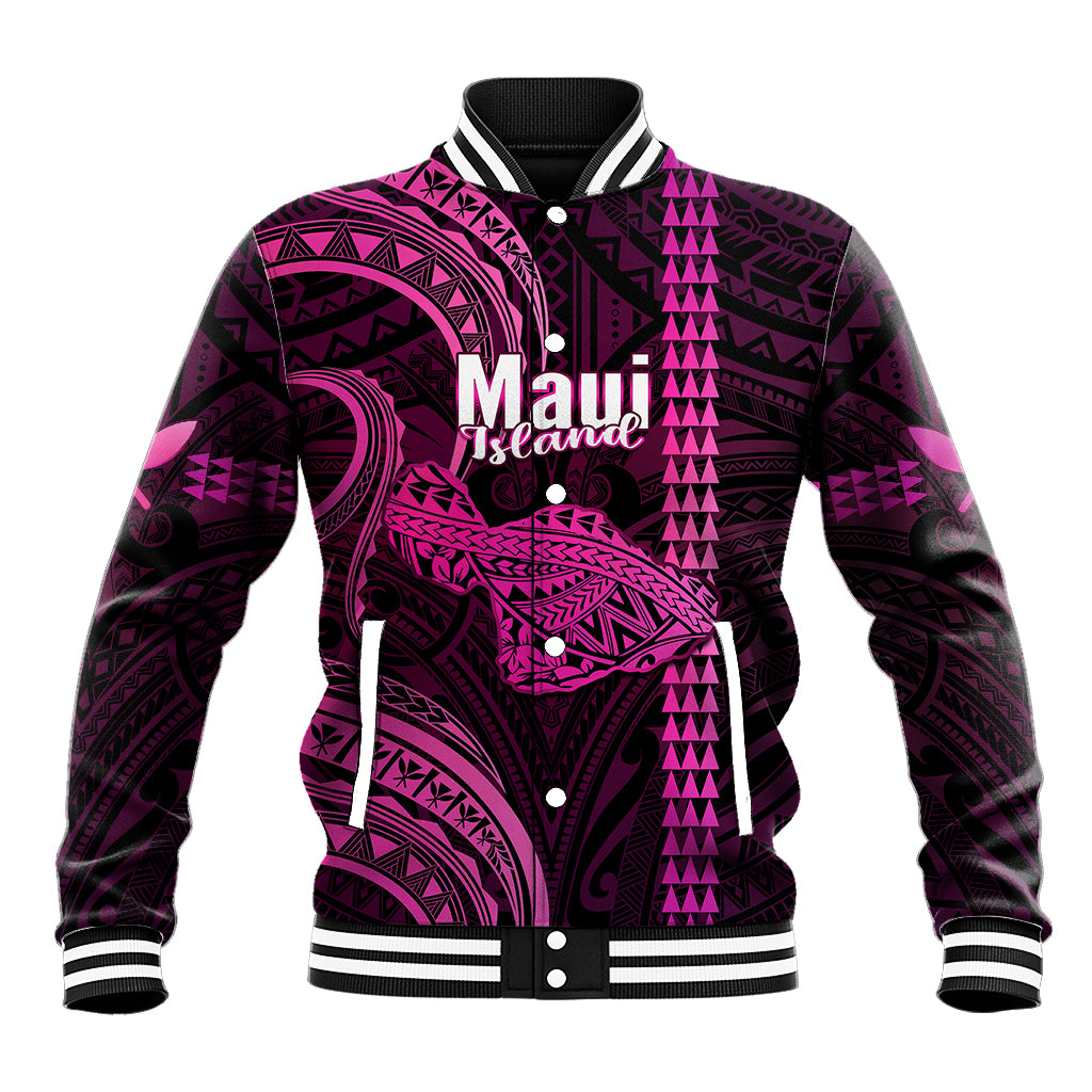 Personalised Hawaiian Islands Baseball Jacket Maui Map Pink Kanaka With Kakau - Wonder Print Shop