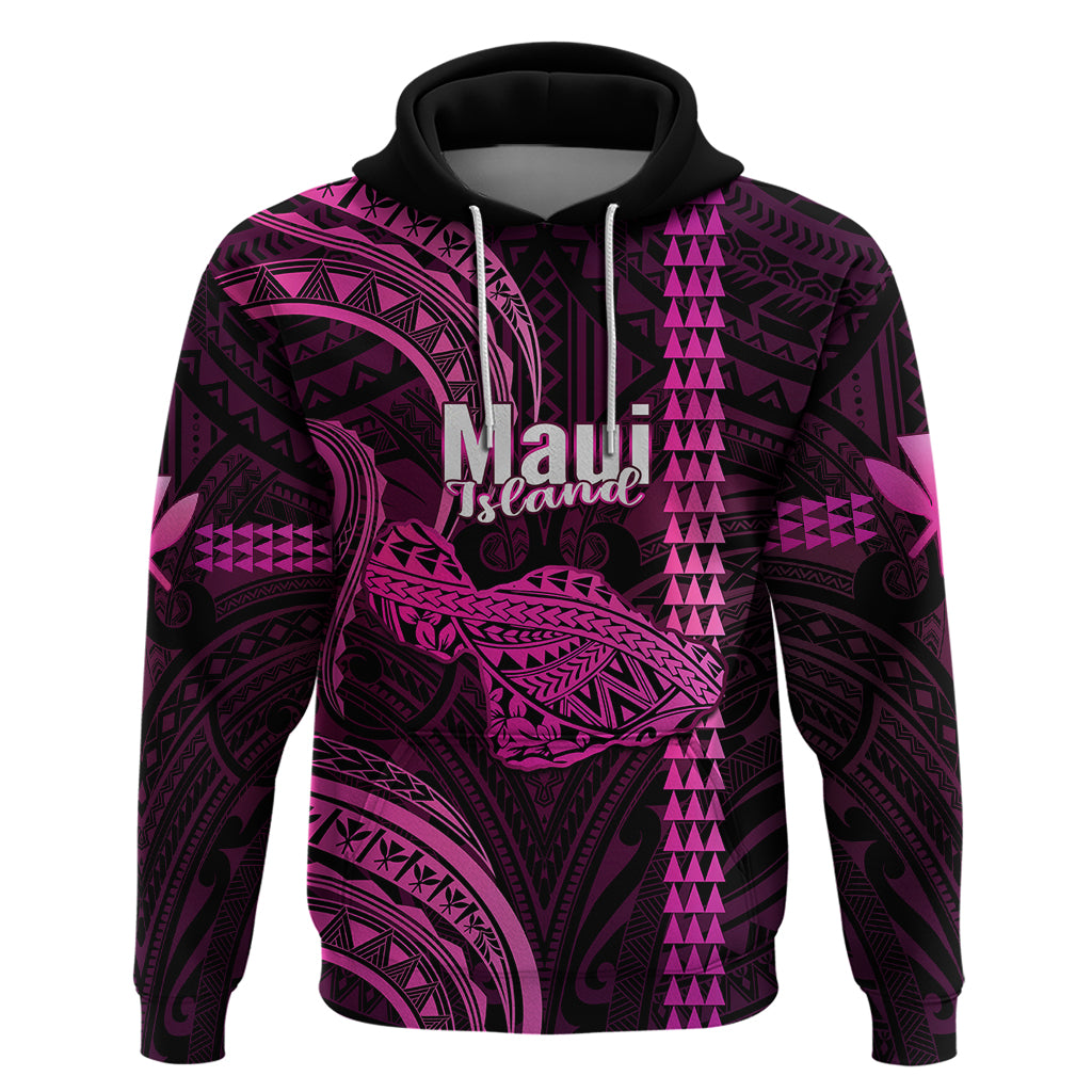 Custom Hawaiian Islands Hoodie Maui Map Pink Kanaka With Kakau - Wonder Print Shop