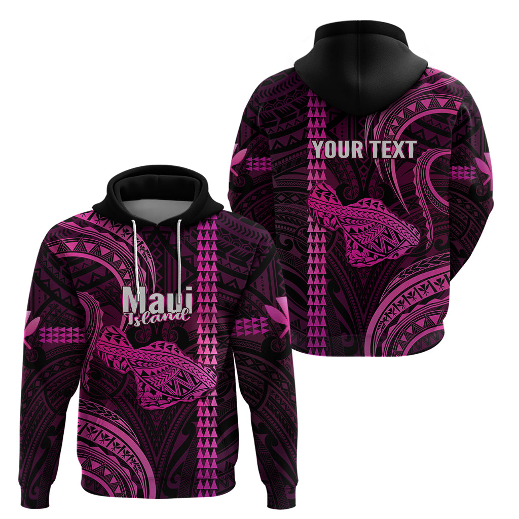 Custom Hawaiian Islands Hoodie Maui Map Pink Kanaka With Kakau - Wonder Print Shop