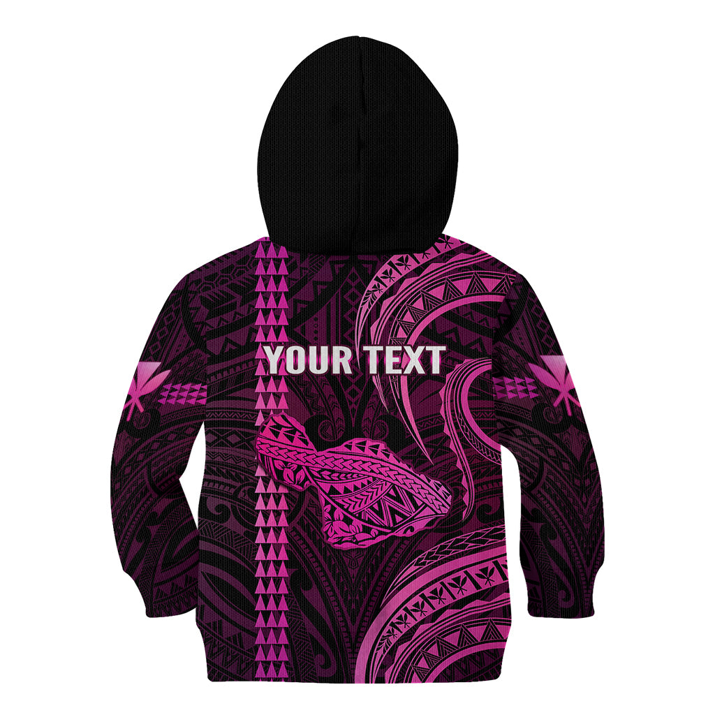 Personalised Hawaiian Islands Kid Hoodie Maui Map Pink Kanaka With Kakau - Wonder Print Shop