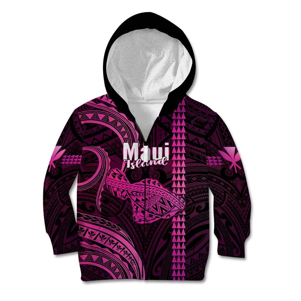 Personalised Hawaiian Islands Kid Hoodie Maui Map Pink Kanaka With Kakau - Wonder Print Shop