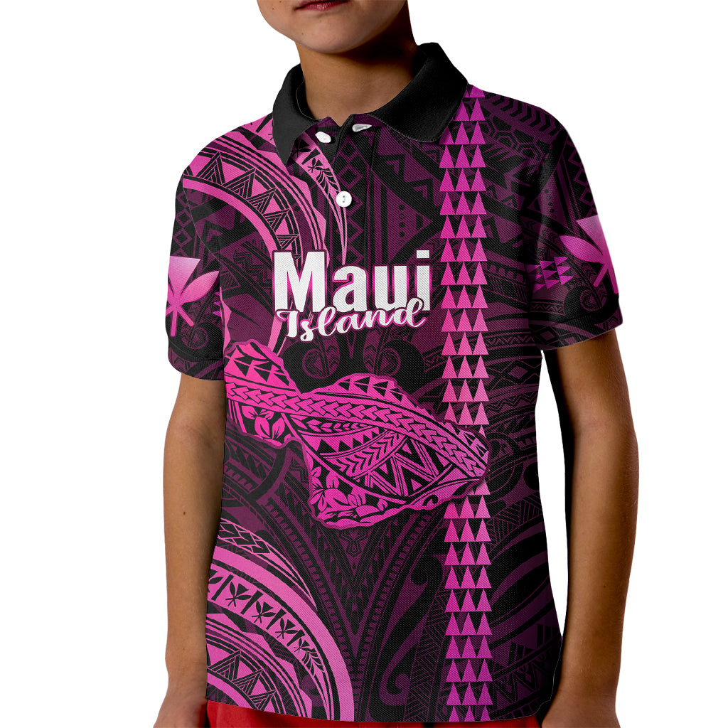 Custom Hawaiian Islands Polo Shirt for Kid Maui Map Pink Kanaka With Kakau - Wonder Print Shop