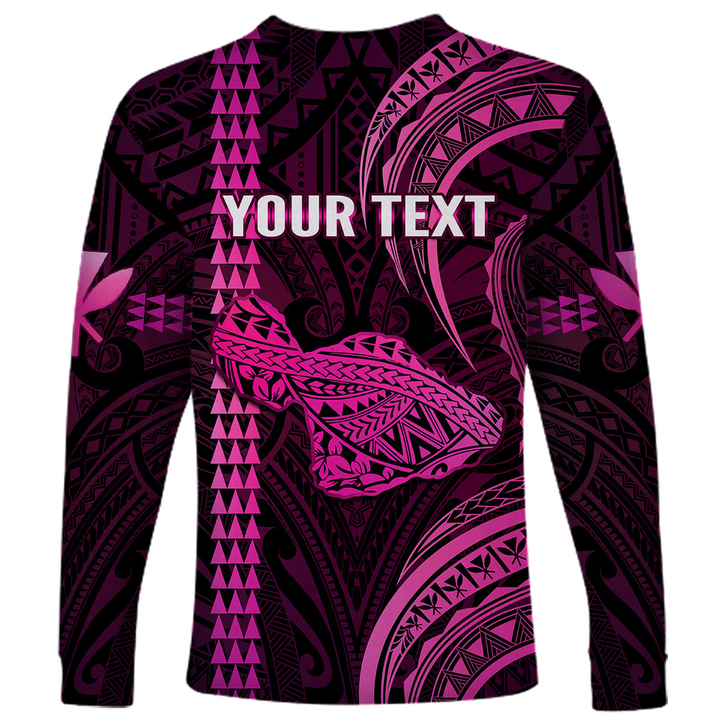 Personalised Hawaiian Islands Long Sleeve Shirt Maui Map Pink Kanaka With Kakau - Wonder Print Shop